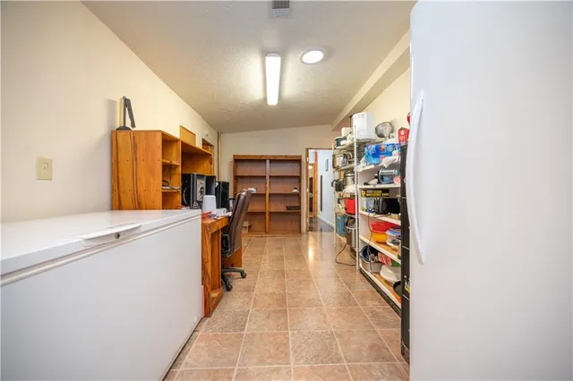 a storage room with cabinets