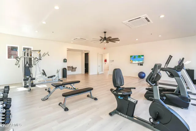 a view of a room with gym equipment