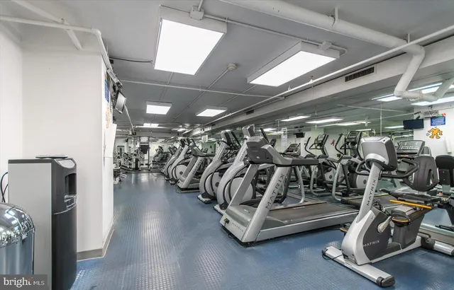 a view of a room with gym equipment
