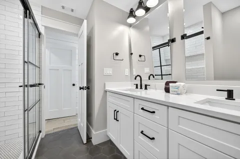 a bathroom with a bathtub