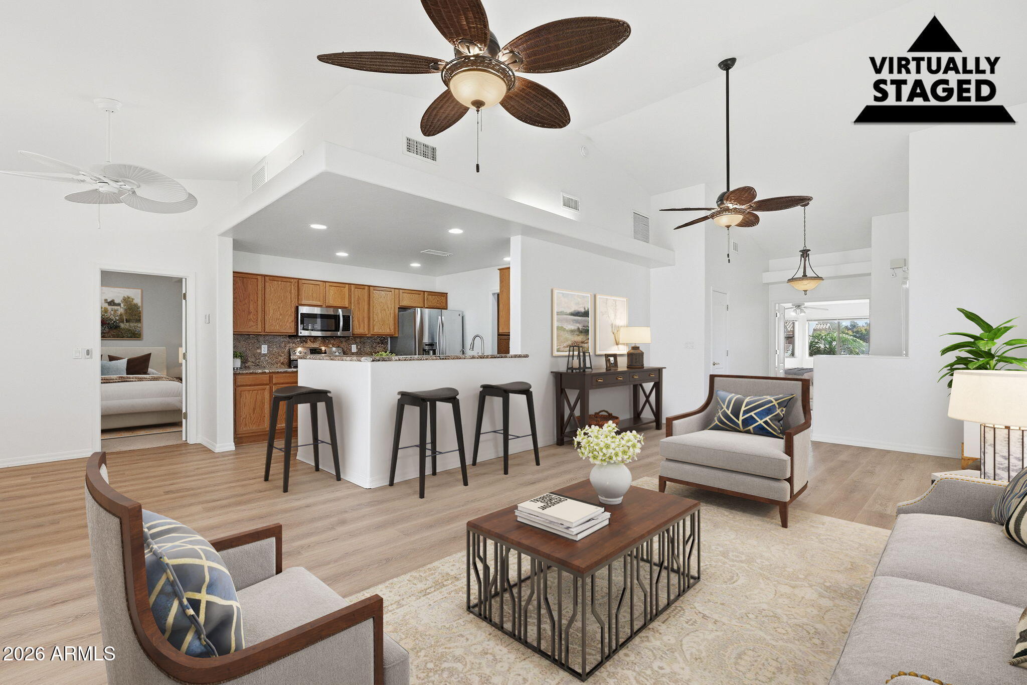 5830 East McKellips Road, Unit 100 Mesa, AZ 85215 - Photo 8 of 46 009_ListerPros (Living Room and Kitchen)