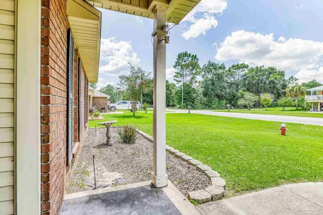 a view of a garden with a slide