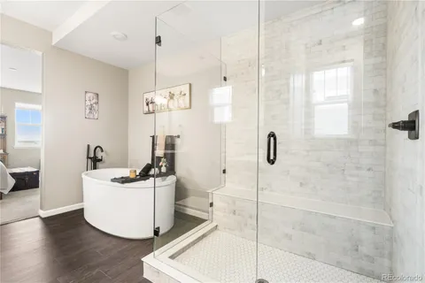 a bathroom with a sink a mirror and shower