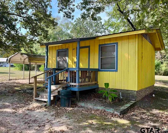 a view of a house with backyard and porch