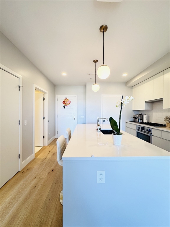 191 Washington Street, Unit 413 Boston, MA 02135 - Photo 19 of 40 a kitchen with a refrigerator and a sink