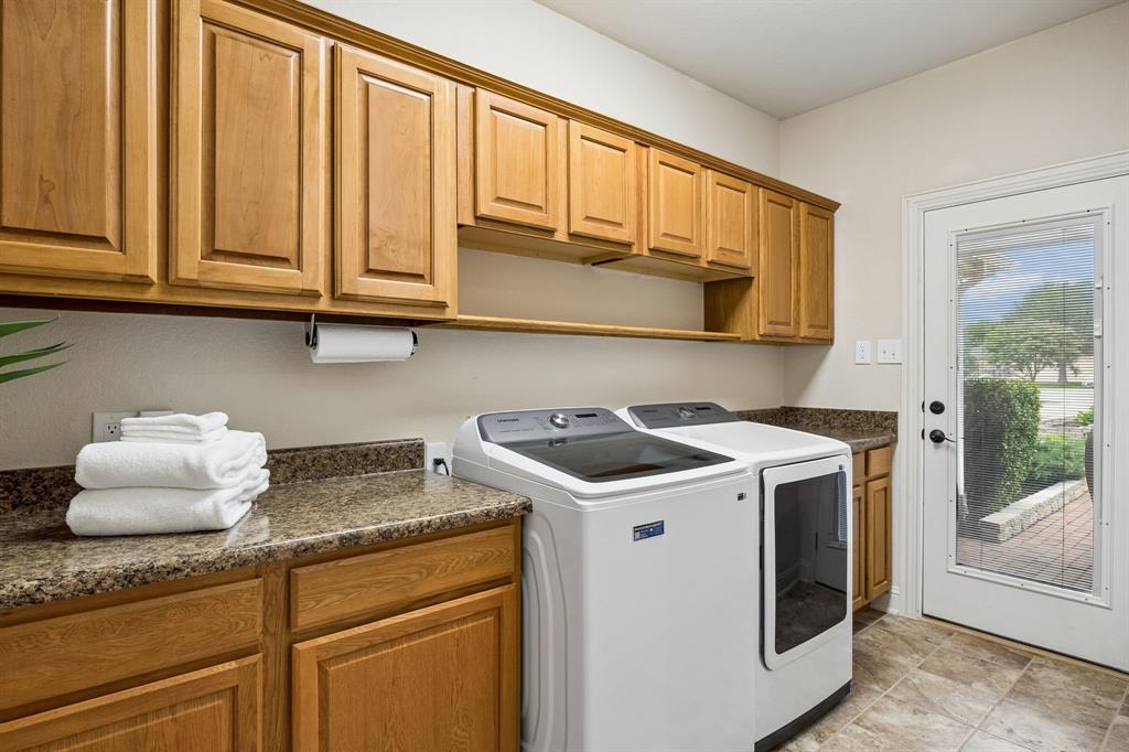 5802 Corinth Chapel Road Parker, TX 75002 - Photo 25 of 40 The spacious laundry room offers counter space for folding clothing and wonderful storage. You are able to access one of the front porches from this space.