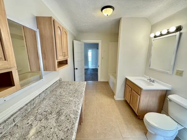 a bathroom with a sink a toilet a mirror and shower