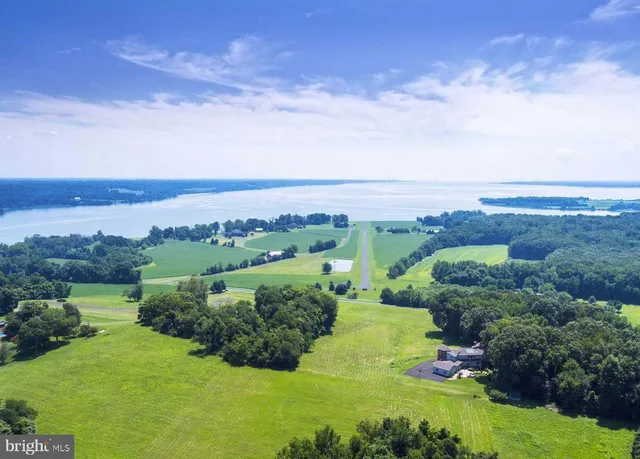 an aerial view of green landscape with trees swimming pool and mountain view