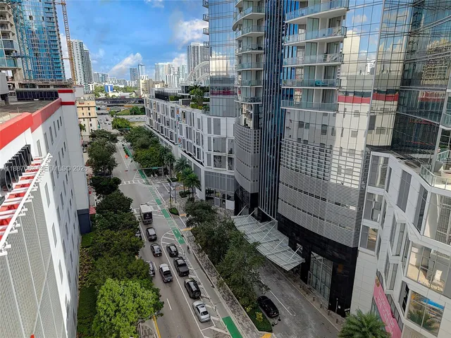 a city view with tall buildings