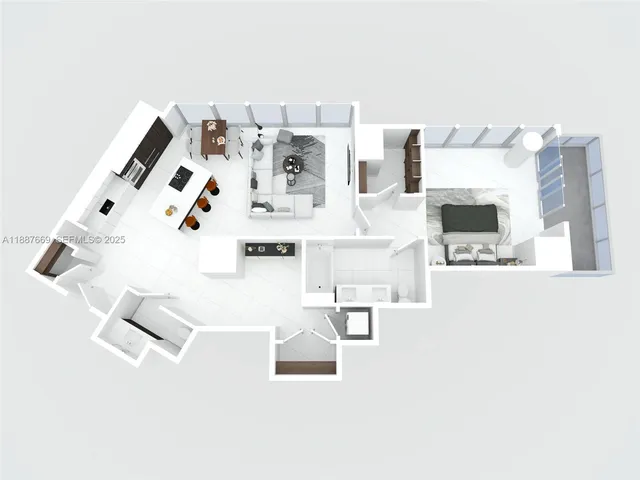 a living room with furniture and white walls