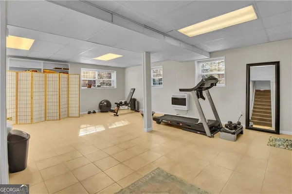 a view of a room with gym equipment
