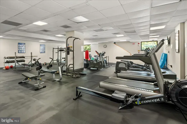 a view of a room with gym equipment