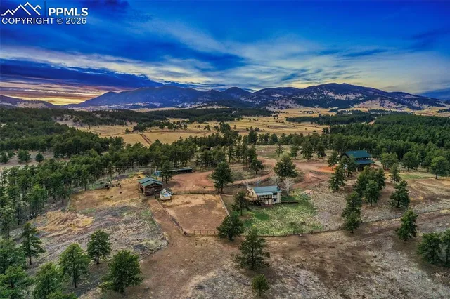 a view of a city with sunset view