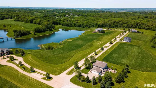 an aerial view of a pool