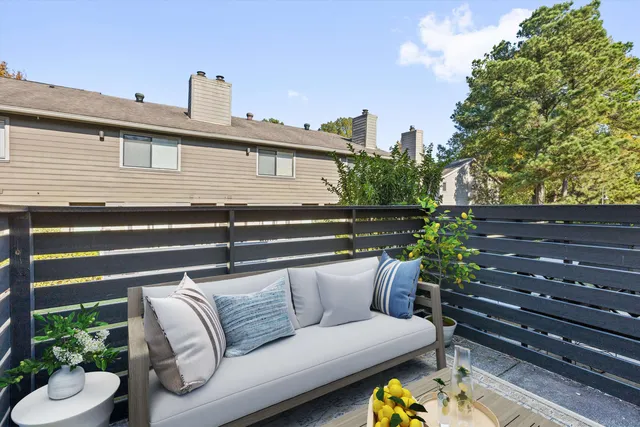 a view of a chairs in a patio