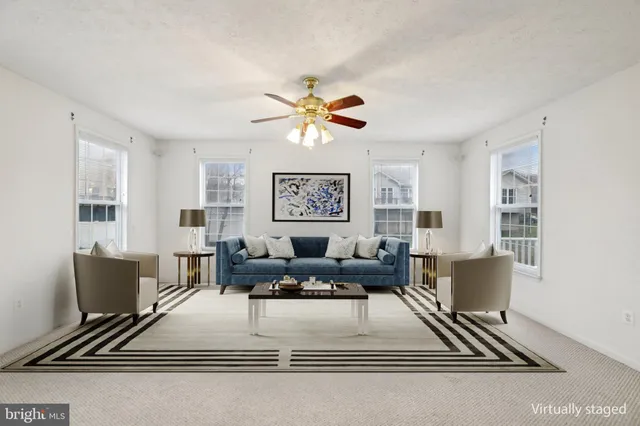 a living room with furniture rug and window