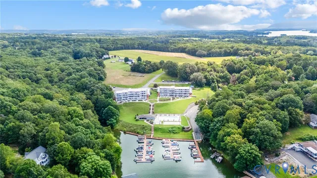 an aerial view of a house with a garden