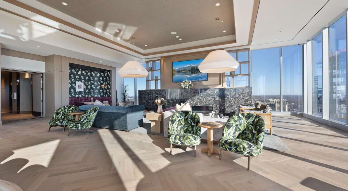 600 Guadalupe Street, Unit 5807 Austin, TX 78701 - Photo 12 of 28 a living room with furniture and a chandelier