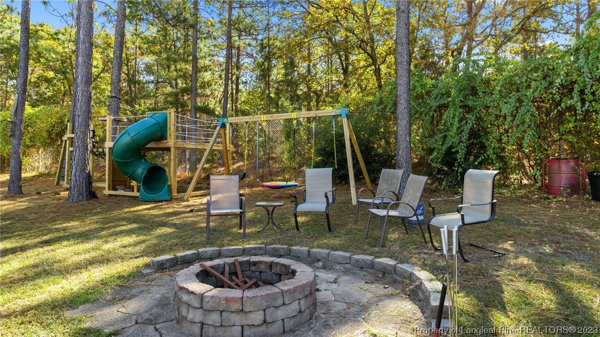 185 Russet Court Carthage, NC 28327 - Photo 29 of 32 a view of a swimming pool with a sitting space and garden