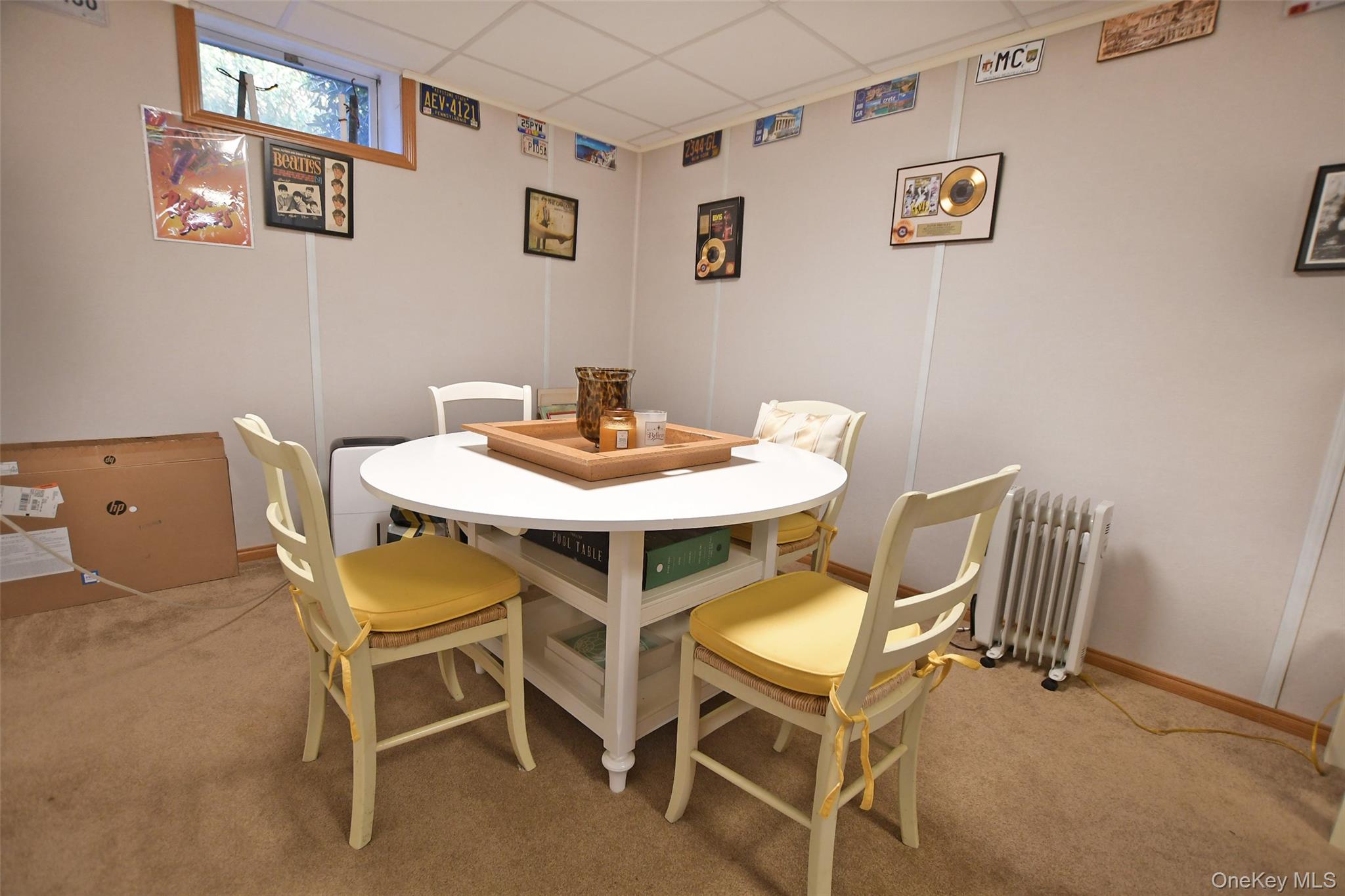 64 Glen Road Baiting Hollow, NY 11933 - Photo 30 of 46 Dining space with a drop ceiling, carpet floors, and radiator