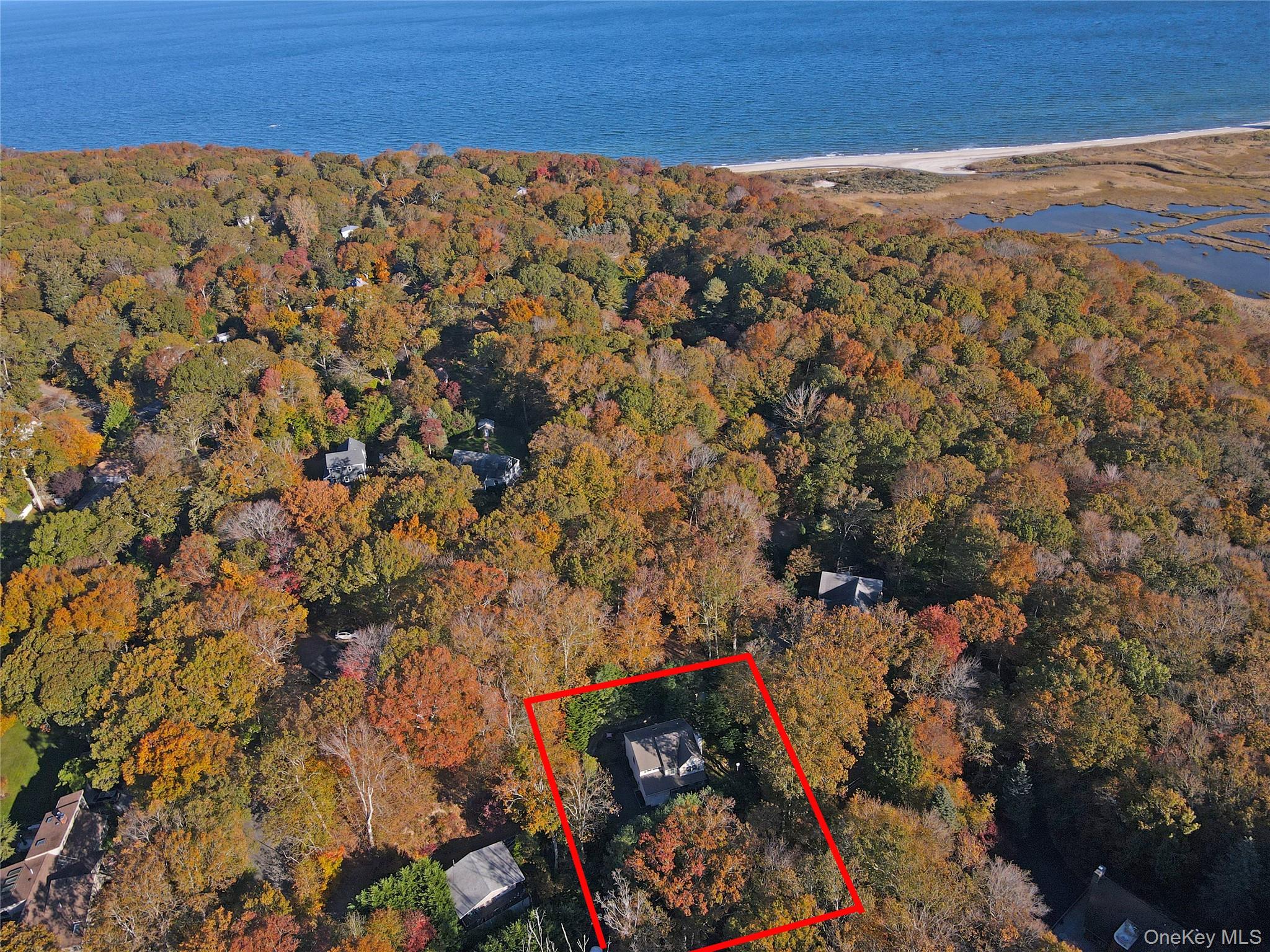 64 Glen Road Baiting Hollow, NY 11933 - Photo 46 of 46 Aerial view of property's location with property parcel outlined and a large body of water