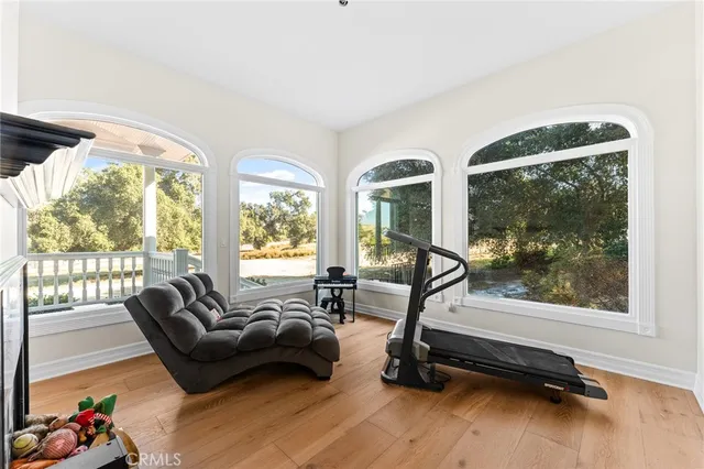 a view of a livingroom with furniture window and wooden floor