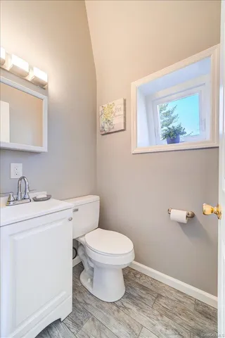 a bathroom with a toilet a sink and mirror