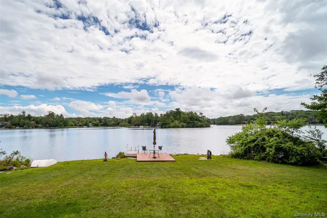a park view with a table and chairs