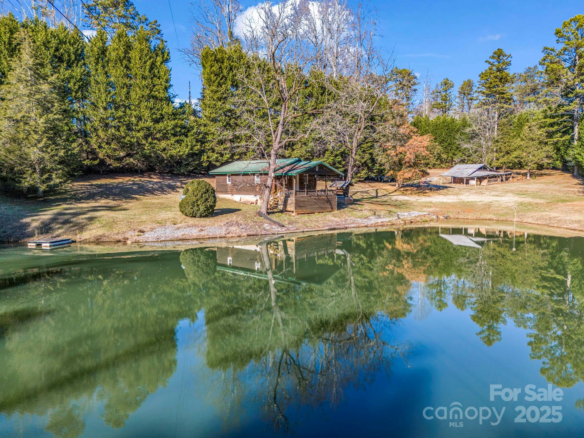 a view of a lake from a yard