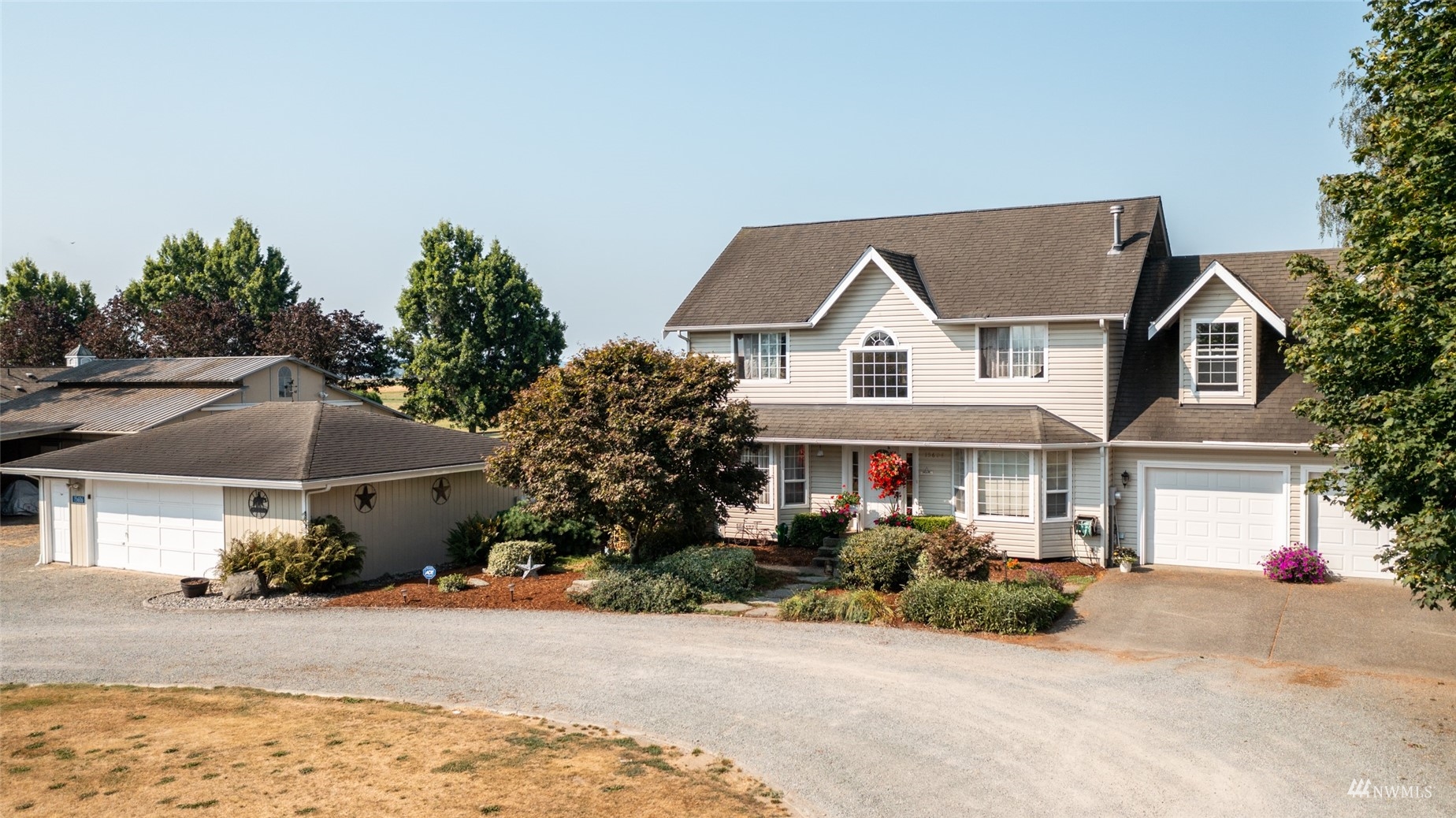 front view of a house with a patio