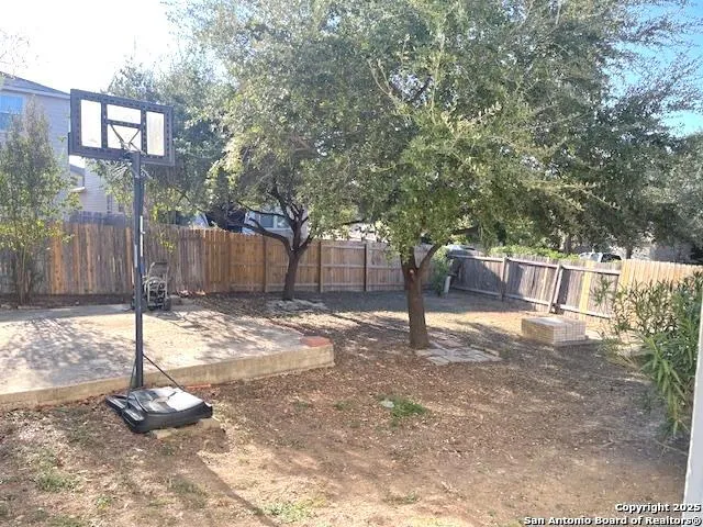 a backyard of a house with a tree