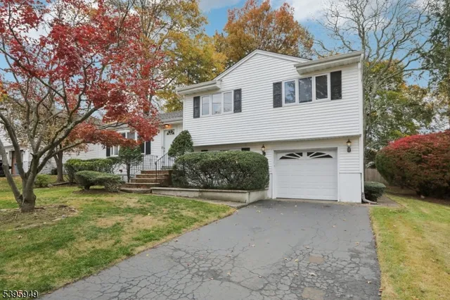a view of a house with a yard and garage