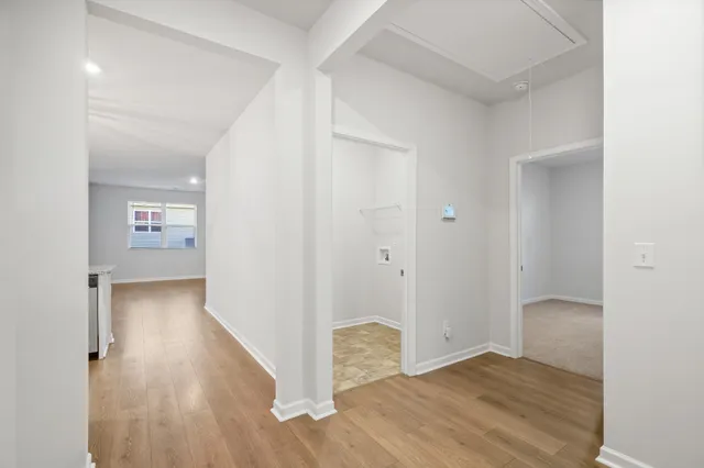 a view of a room with racks on the wall