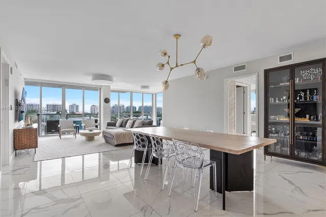 a view of a dining area with furniture