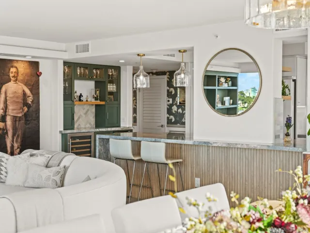 a large kitchen with lots of counter top space