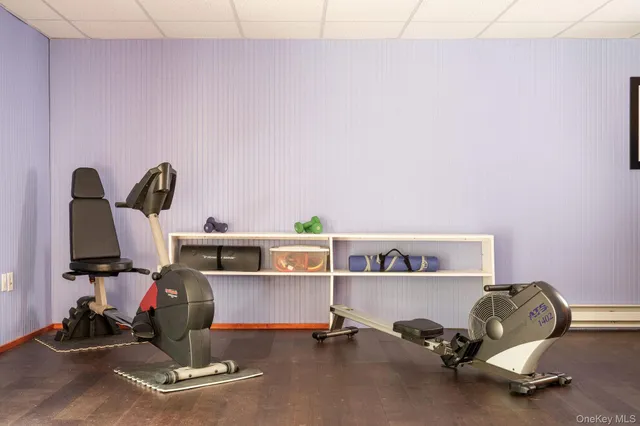a view of a workspace with gym equipment