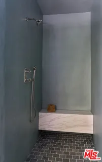 a bathroom with a sink and a shower