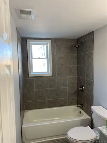 a bathroom with a toilet and bathtub