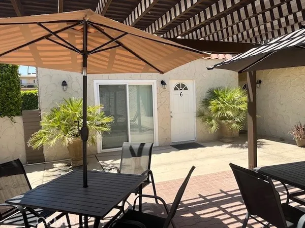 a outdoor view with a sitting space