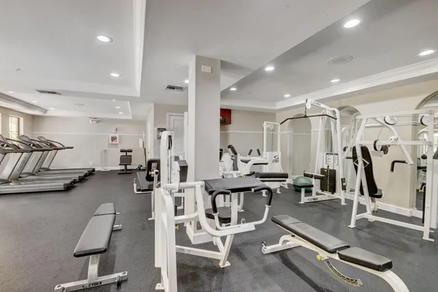 a view of a room with gym equipment