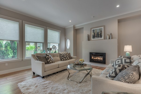 66 Perry Street, Unit 2 Brookline, MA 02446 - Photo 6 of 15 a living room with furniture and a fireplace