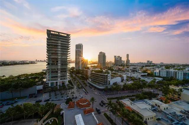 a city view with tall buildings