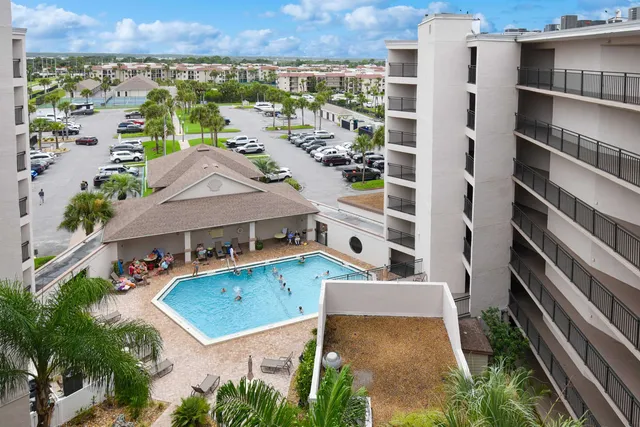 a view of a park with large trees