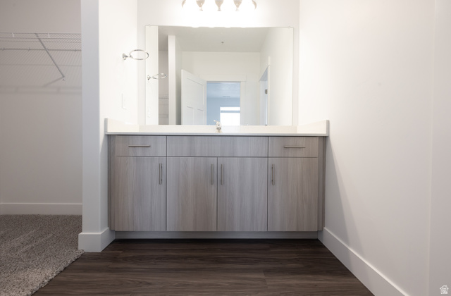 4653 South Alder Drive, Unit H302 Mapleton, UT 84664 - Photo 14 of 15 Bathroom with vanity, dark wood-type flooring, and a spacious closet