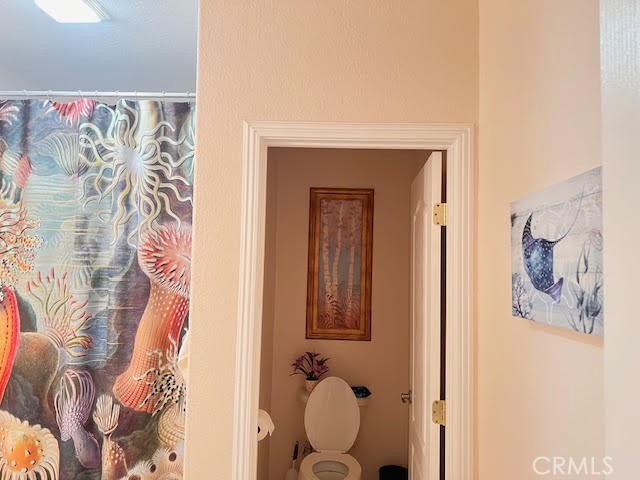 15542 Kiamichi Road Apple Valley, CA 92307 - Photo 19 of 39 a bathroom with a mirror and a shower curtain
