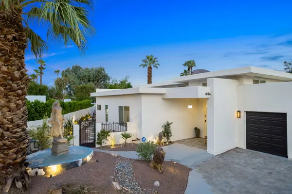 an outdoor view with patio