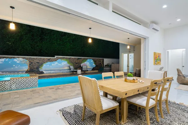 a view of an outdoor sitting area in a yard