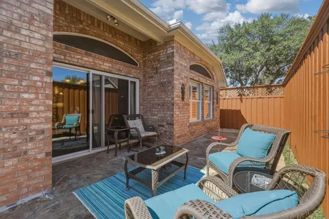 a building outdoor space with patio furniture