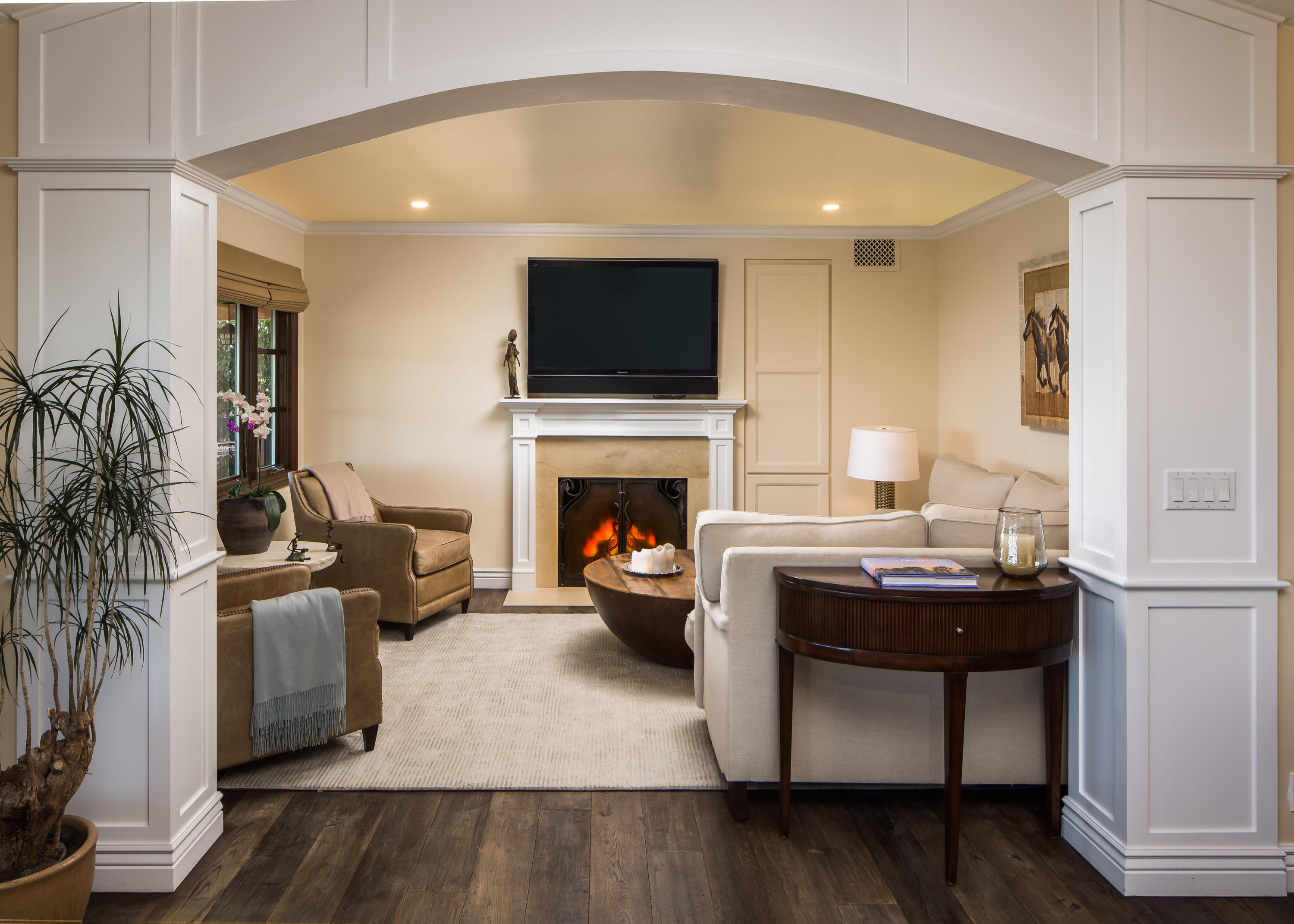 1810 Mission Ridge Road Santa Barbara, CA 93103 - Photo 7 of 30 a living room with furniture a flat screen tv and a fireplace