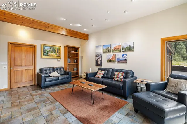 a living room with furniture and a couch